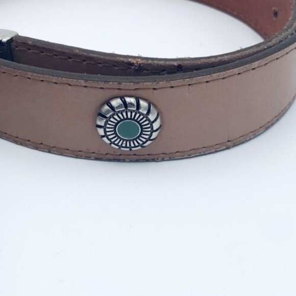 Omega Leather Belt Tan with Silver Tone & Aqua Detail Size Large Vintage Taiwan - Picture 3 of 8